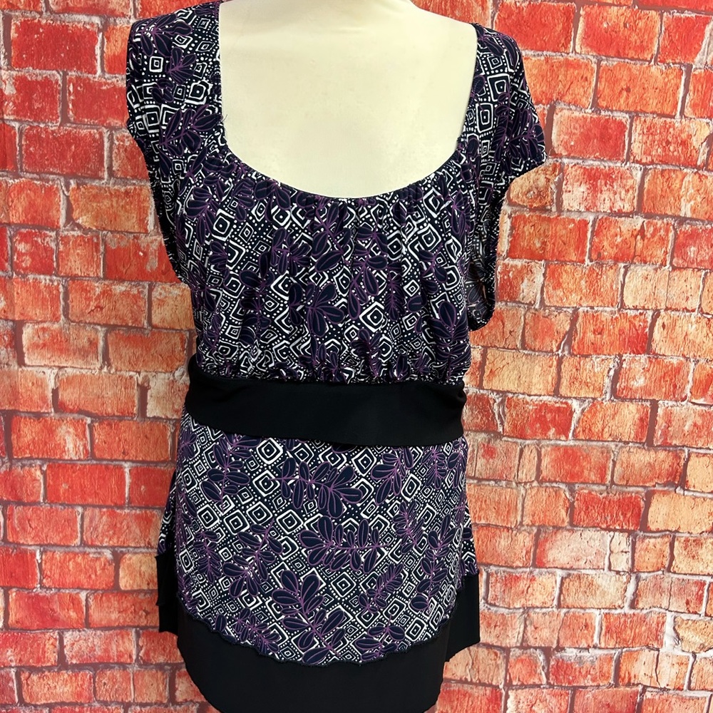 Lane‎ Bryant Geometric Print Scoop Neck Drapey Top